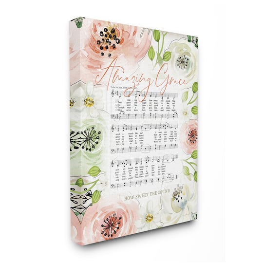 Stupell Industries Amazing Grace Floral Sheet Music Canvas Wall Art